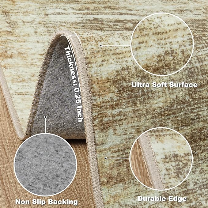 Area Rug 9x12 Washable Rugs: Abstract Large Living Room Rugs with Non-Slip Backing, Thin Carpet for Dining Room Table Bedroom Nursery Indoor Home Office-Brown-CubbioJoy