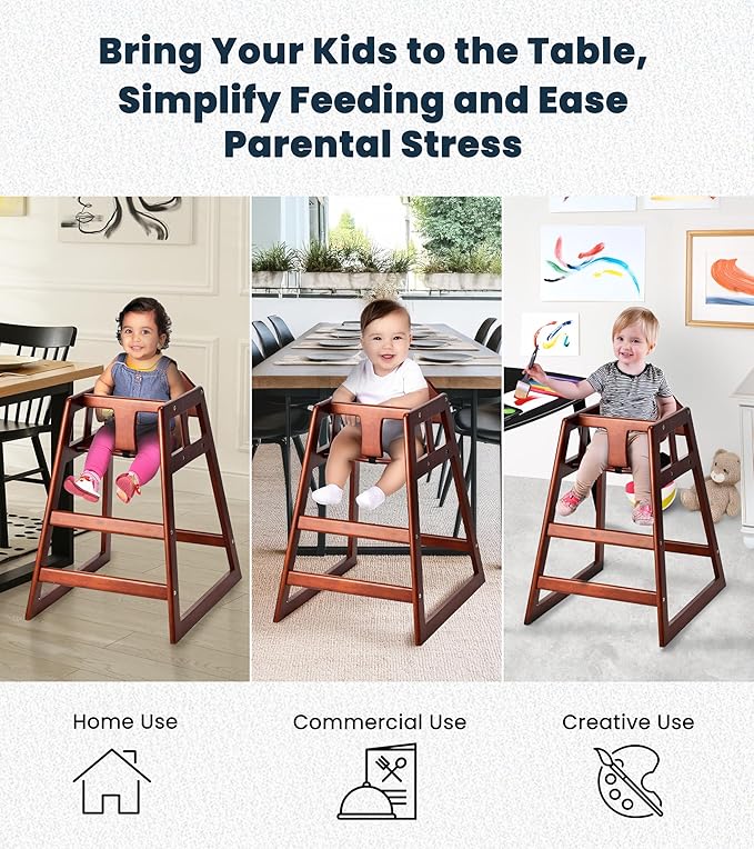 Alpine Wooden High Chairs for Babies and Toddlers with Safety Strap, Commercial Grade Restaurant High Chair, Durable Wood Space Saver Baby Feeding Chair, Ideal for Dining Spaces (2 Pack, Mahogany)-CubbioJoy