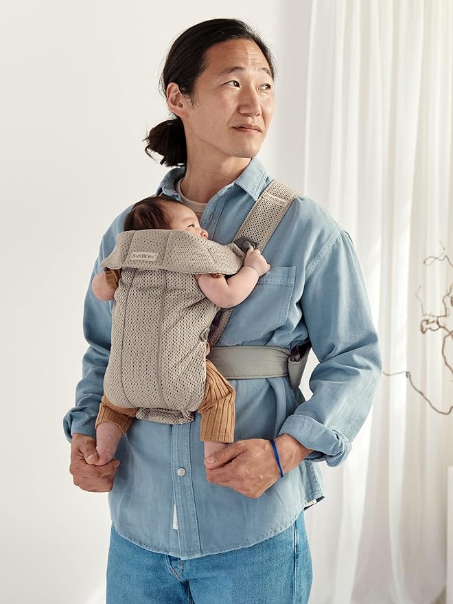 BabyBjörn Baby Carrier Mini, Gray Beige, 3D Mesh Newborn Carrier (7-25 lbs), Ergonomic, Easy-to-Use-CubbioJoy
