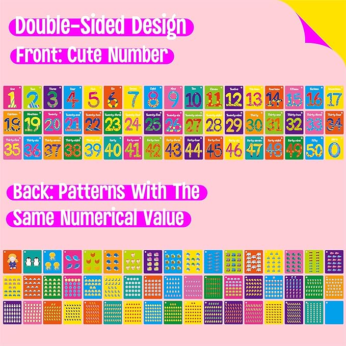 51 PCS Number Flashcards, 0-50 Double Sided Printed Cards with 2 Reclosable Rings, Learn Numbers, Learn to Count-Fun Learning and Educational Flashcards Learning Tool for Kids, Preschoolers, Toddlers-CubbioJoy