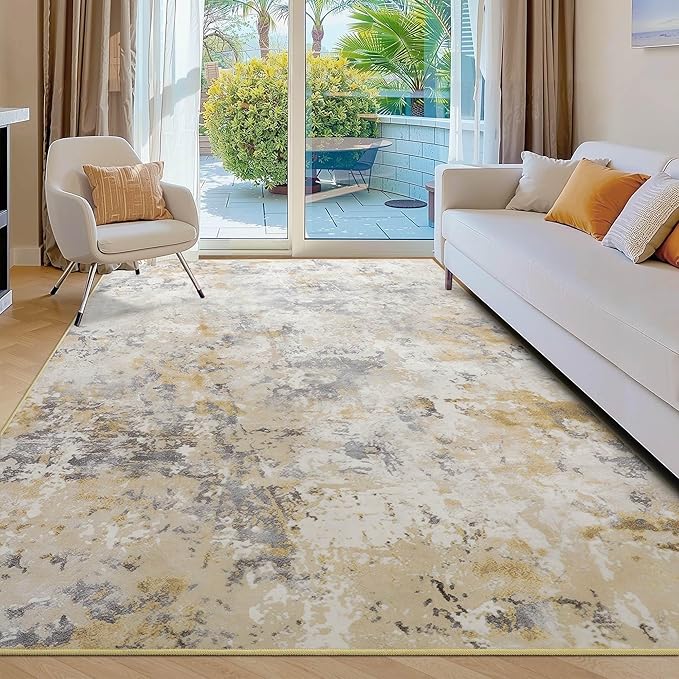 Kelarea 4x6 Rug for Living Room, Beige Washable Non-Slip Rugs, Low Pile Soft Modern Abstract Carpet for Bedroom, Kitchen, Dining Room, Classroom, Dorm, Nursery, Home Office-CubbioJoy