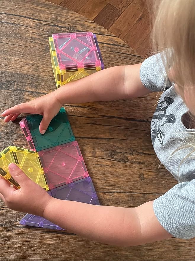 CreateOn Crayola Magnetic Tiles, Building Set for Kids, Magnetic Building Toys for Kids, STEM Travel, Gift for Boys and Girls Ages 3+, 14-Piece Set (Pastel)-CubbioJoy