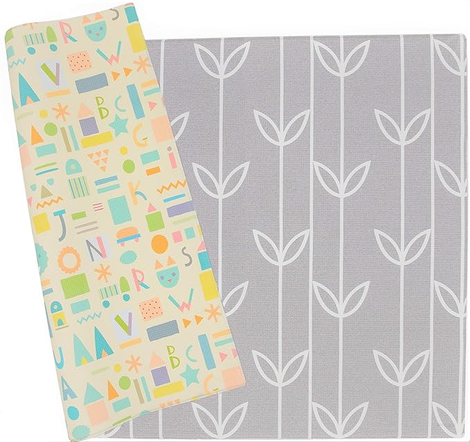 Baby Care Play Mat (Large, Sea Petals - Grey) 82'' x 55'' Original One-Piece Reversible Rollable Waterproof Play Mat for Infants, Babies, Toddler, and Kids-CubbioJoy
