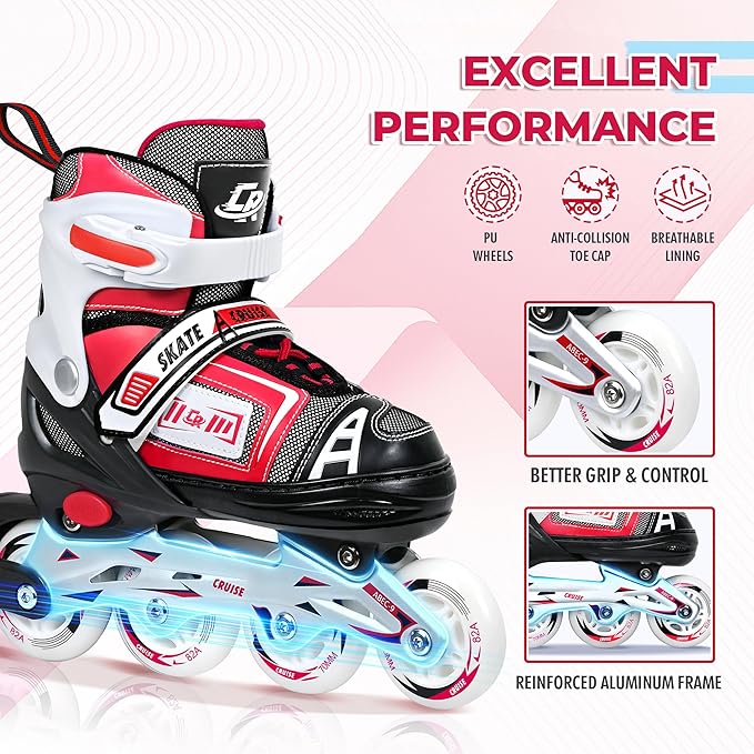 Adjustable Inline Skates for Kids, Teens, and Adults – ABEC-7 Bearings, PU Wheels, Comfortable Fit, for Indoor and Outdoor Skating-CubbioJoy