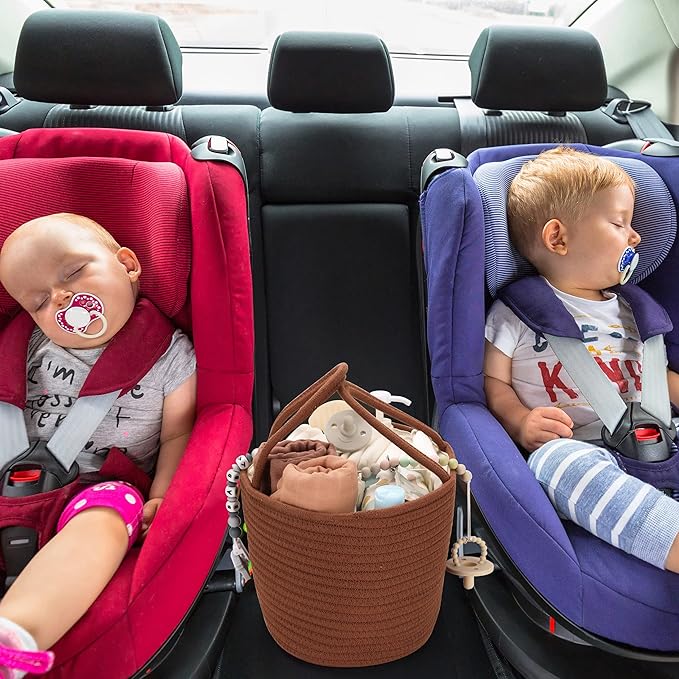 Baby Diaper Caddy Organizer for Girl Boy Cotton Rope Nursery Storage Bin Basket Portable Holder Tote Bag for Changing Table Car Travel Baby Shower Gifts Newborn Essentials Registry Must Have Rust-CubbioJoy