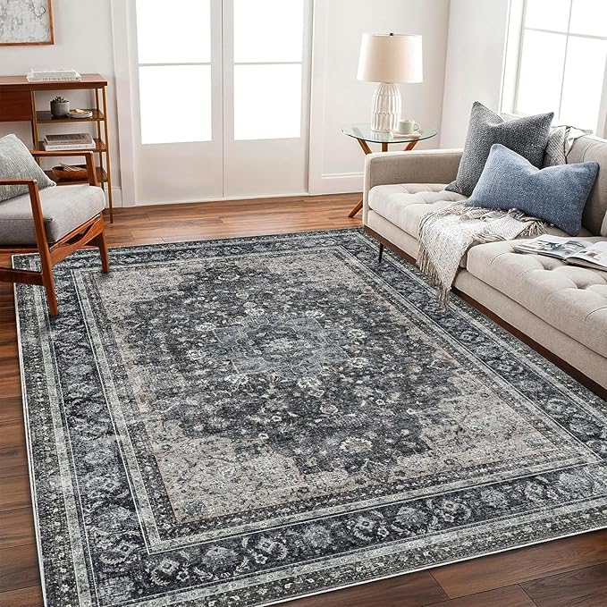 Area Rug 6'x9' Washable Vintage Traditional Floor Cover Thin Retro Kitchen Indoor Distressed Non Slip Carpet for Living Room Bedroom Dining Room-CubbioJoy