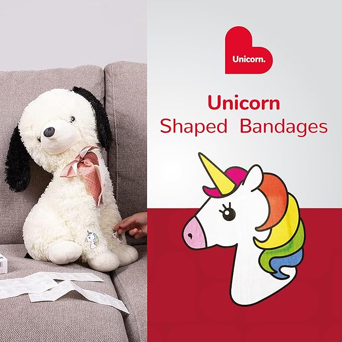 BioSwiss Bandages, Unicorn Shaped Self Adhesive Bandage, Latex Free Sterile Wound Care, Fun First Aid Kit Supplies for Kids, 24 Count-CubbioJoy