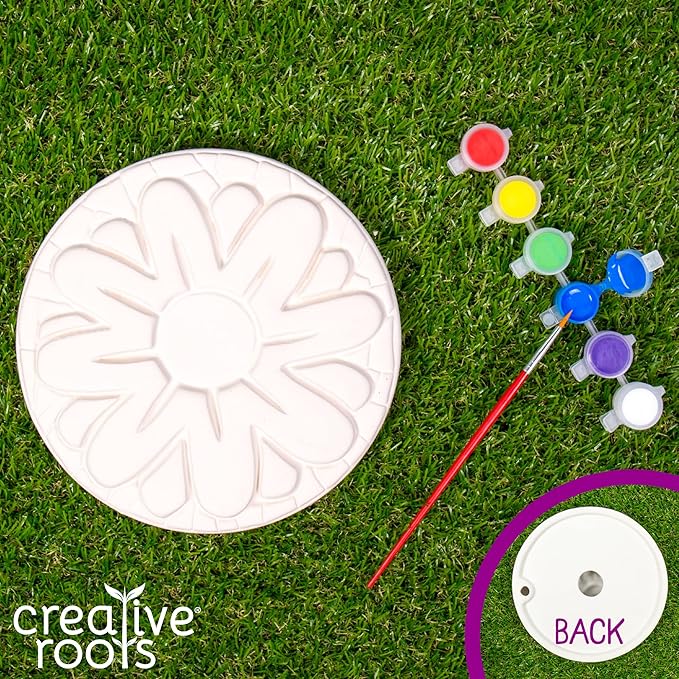 Creative Roots Mosaic Flower Garden Stepping Stone Kit, Includes 7-Inch Ceramic Stone & 6 Vibrant Paints, DIY Stepping Stone Kit for Kids Ages 6+-CubbioJoy