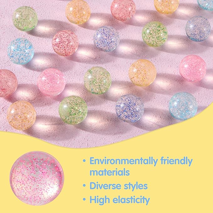 JOYIN 24 PCS Glitter Bouncy Balls, 6 Styles 32mm Assorted Bouncy Balls Bulk with Storage Bag, Bounce Toys for Kids Party Favors Birthdays Gifts Goodie Bags Stuffers Carnival Prizes-CubbioJoy
