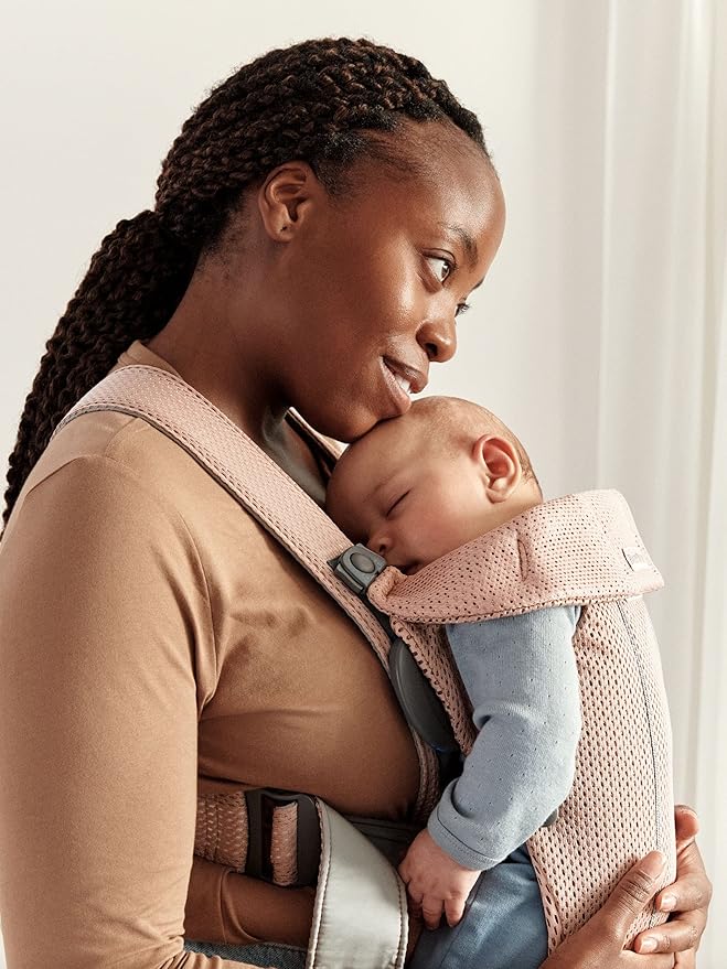 BabyBjörn Baby Carrier Mini, 3D Mesh, Dusty Pink | Newborn Carrier (7-25 lbs), Ergonomic, Easy-to-Use-CubbioJoy