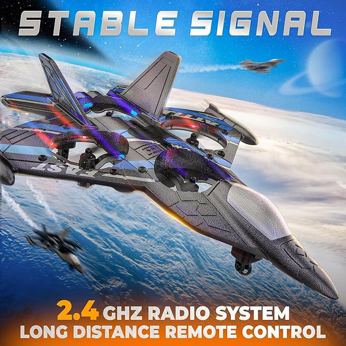 BEZGAR Drones for Kids | 2.4GHZ RC Plane, Remote Control Airplane, RC Helicopter, 360° Flip Fighter Jet Toy, Toys for ages 8-13 with Colorful LED Navigation Lights Blue-CubbioJoy