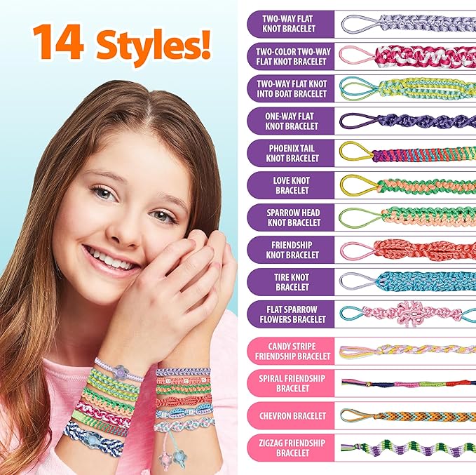 Chilpals Friendship Bracelet Making Kit for Girls,Arts and Crafts for Kids Ages 8-12,Birthday Gifts Ideas for Girl 7 8 9 10 11 Year Old - 2 in 1 Bracelets String Maker Toys Set (Blue)-CubbioJoy