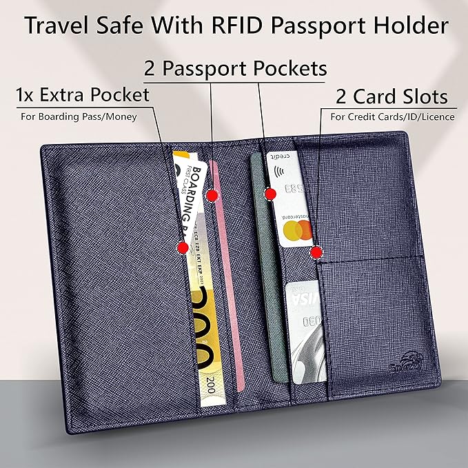 2 Passport Holder - Travel Essentials, RFID Blocking Wallet Credit Card Organiser, Plain Accessories Slim Cover For Men & Women-CubbioJoy