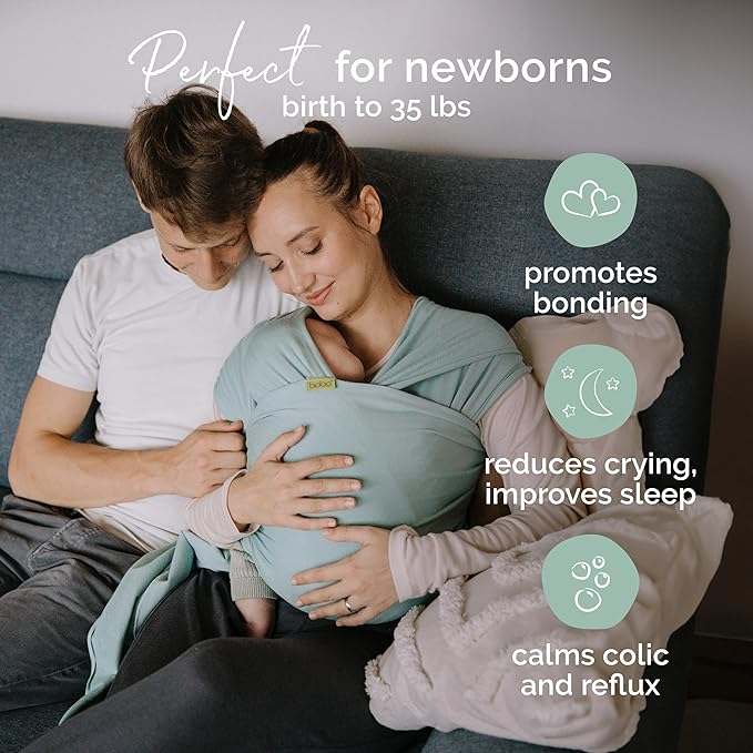 Boba Baby Wrap Carrier - Original Baby Carrier Wrap Sling for Newborns - Baby Wearing Essentials - Newborn Wrap Swaddle Holder, Newborn to Toddler Infant Sling (Serenity Sea Mist)-CubbioJoy