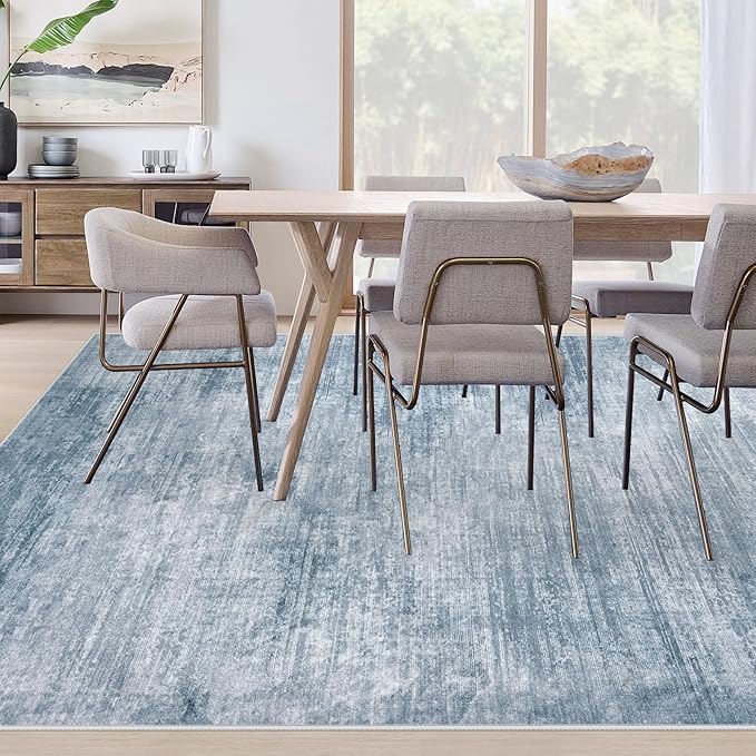 Area Rugs 8x10 Living Room: Washable Rug Modern Abstract Large Rugs Soft Non Slip Neutral Rug Stain Resistant Indoor Carpet for Bedroom Kitchen Dining Room Table Nursery Home Office Rugs(Blue,8'x10')-CubbioJoy
