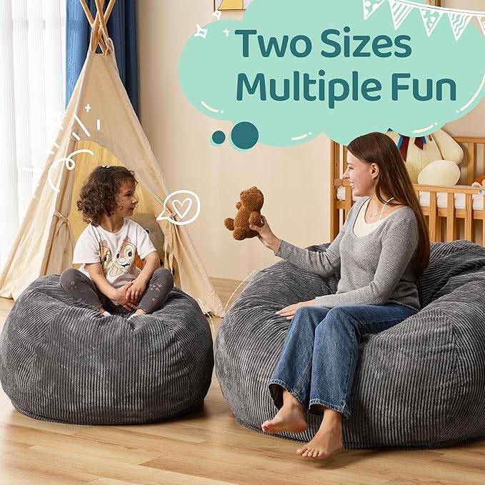 Bean Bag Chairs Teardrop Bean Bag Chair Beanbag Chair with Memory Foam Filled Machine Washable Cover for Living Room, Bedroom (Small,Grey)-CubbioJoy