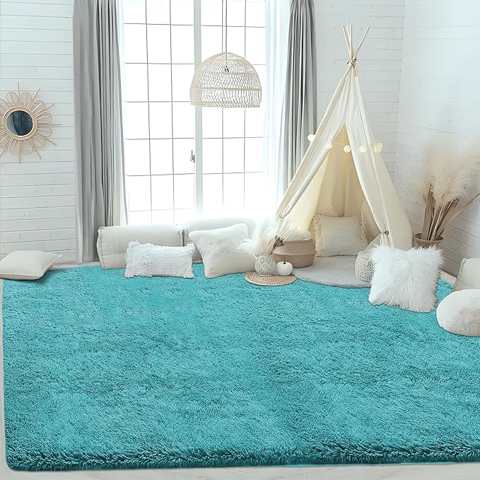 4x6 Area Rug for Living Room: Fluffy Shag Soft Washable Rugs Fuzzy Plush Indoor Carpet for Bedroom Nursery Playroom Dorm Kids Girls Boys Room (Teal Blue, 4'x6')-CubbioJoy