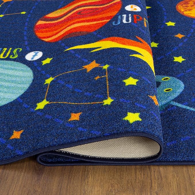 KC Cubs 5x7 Outer Space Solar System Toy Car Road Rug – Educational Play Mat Carpet for Kids, Toddlers, Nursery, Classroom, Playroom, Baby Daycare-CubbioJoy