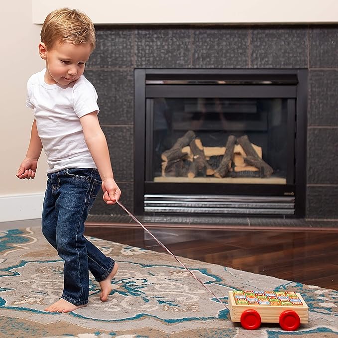 Building Blocks for Toddlers 1-3 Years Old, 30 Large Stackable Wooden Baby Blocks with Alphabet and Number Icons on Every Side, Toy Wagon Included﻿-CubbioJoy