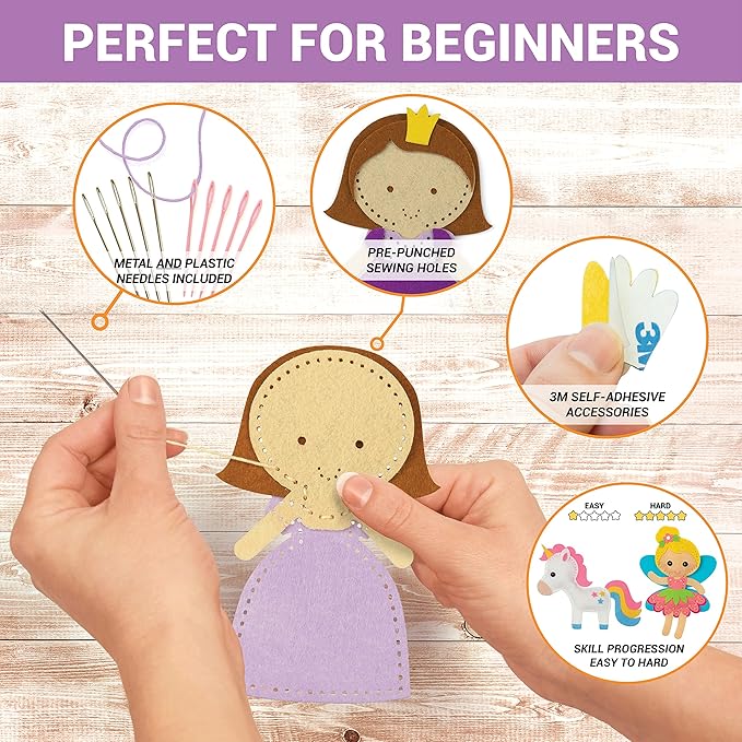 Craftorama Sewing Kit for Kids, Fun and Educational Fairytale Craft Set for Boys and Girls Age 7-12, Sew Your Own Felt Animals Craft Kit for Beginners, 165 Piece Set-CubbioJoy