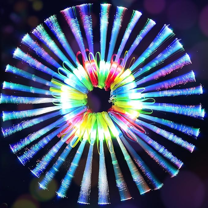 200PCS Glow Fiber Optic Sticks, LED Light Wands, Glow in The Dark Party Supplies, Fiber Optic Wands for Weddings, Birthdays&Events,Flashing LED Party Favors,Colorful Light Sticks for Kids&Adults-CubbioJoy