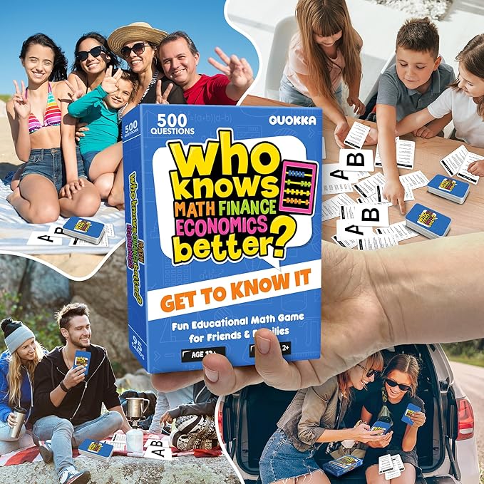 Board Games for Kids 8-12 and Family - STEM Card Game for Kids Age 12+ - Who Knows Math Finance Economics Better? - Educational Quiz with 500+ Questions - Great for Learning and Game Night-CubbioJoy