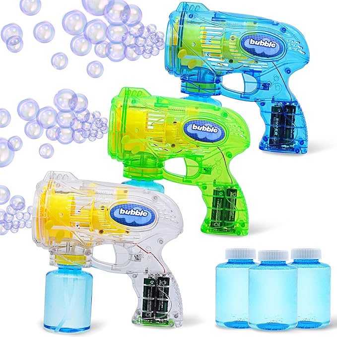 JOYIN 3 Packs Bubble Guns with 3 Solutions, Automatic Bubble Maker Blower Machine for Kids, Party Favors, Summer Toy, Birthday, Outdoor & Indoor Activity, Easter-CubbioJoy