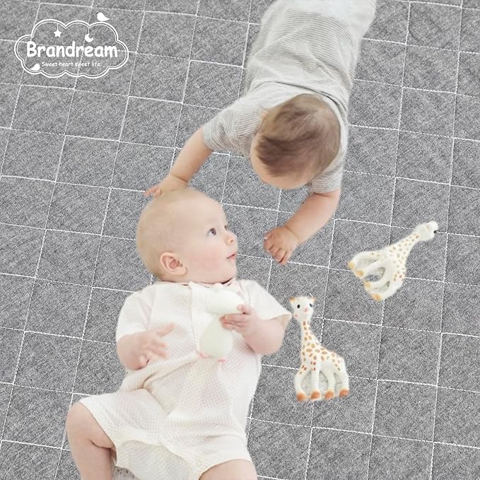 Brandream Gender Neutral Baby Crib Bedding Set 3 Pieces 100% Cotton Like Linen Supersoft Classic Quilted Plaid Design Boho Bohemian Farmhouse Chic Nursery Decor (Gray)-CubbioJoy