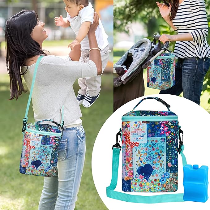 Breastmilk Cooler Bag with Ice Pack Fits 4 Baby Bottles Up to 9 Ounce Insulated Baby Bottle Bag Breast Milk Cooler on The Go with Strap Baby Bottle Cooler Bag for Nursing Mom Daycare or Travel-CubbioJoy