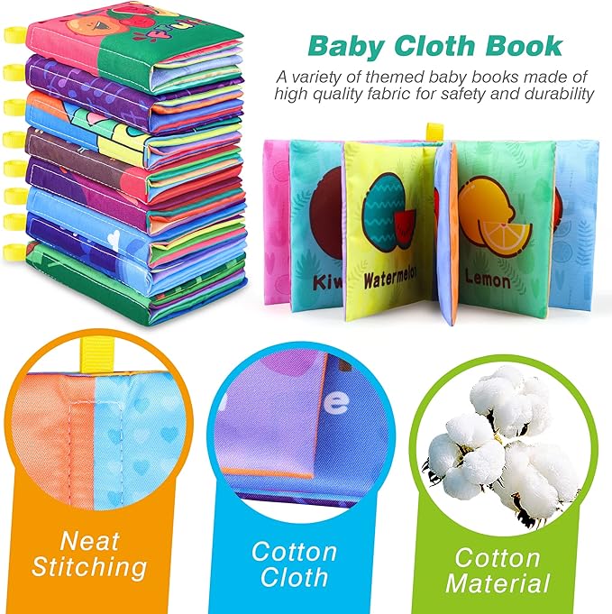 Baby Bath Books, Nontoxic Fabric Soft Baby Cloth Books, Early Education Toys, Waterproof Baby Books for Toddler, Infants Perfect Shower Toy, Kids Bath Toys Birthday Gift (Pack of 8)-CubbioJoy