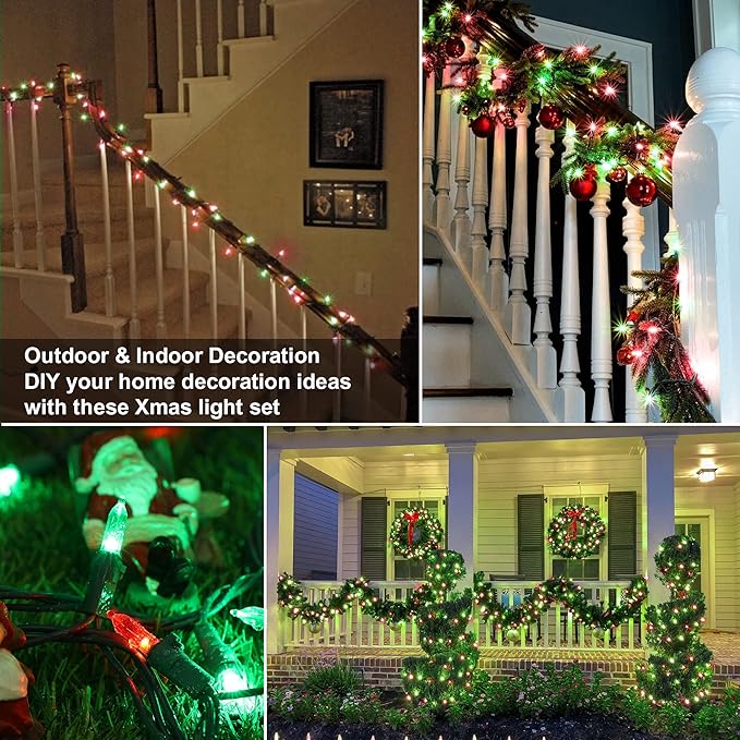 Brizled Red & Green Christmas Lights, 33ft 100 LED Christmas String Lights, 120V UL Certificated Xmas Tree Light Connectable, Mini Xmas Light Set Indoor Outdoor for Holiday Tree Party Home Decor-CubbioJoy