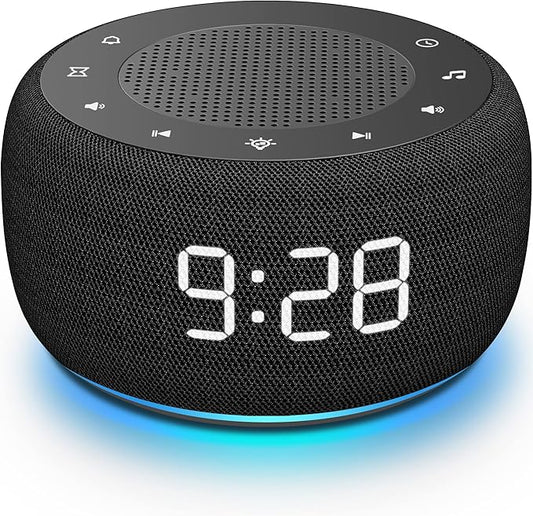 Buffbee Sound Machine & Alarm Clock 2-in-1, 0-100% Clock Face Brightness, Bottom Colored Light, Sleep Timer, Precise 30-Level Volume Control White Noise Machine-CubbioJoy