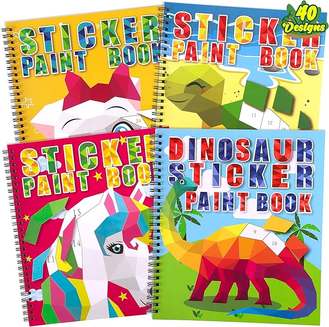 4PCS Crafts for Kids Ages 4-8 Sticker Books - Includes Dinosaur Llama Turtle and More Animal Designs Gift Party Create 40 Pictures-CubbioJoy