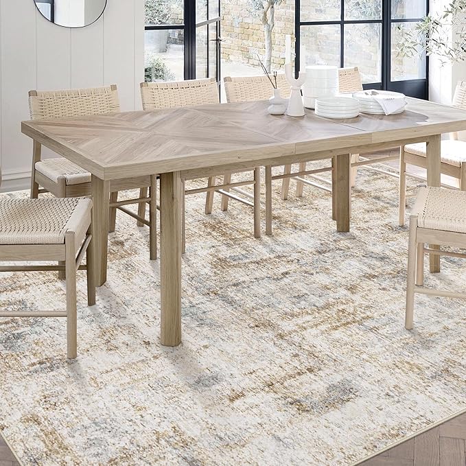 Area Rugs 5x7 Living Room: Washable Rug Modern Abstract Rugs Soft Non Slip Neutral Rug Stain Resistant Indoor Carpet for Bedroom Kitchen Dining Room Nursery Home Office Rugs(Blue Brown,5'x7')-CubbioJoy