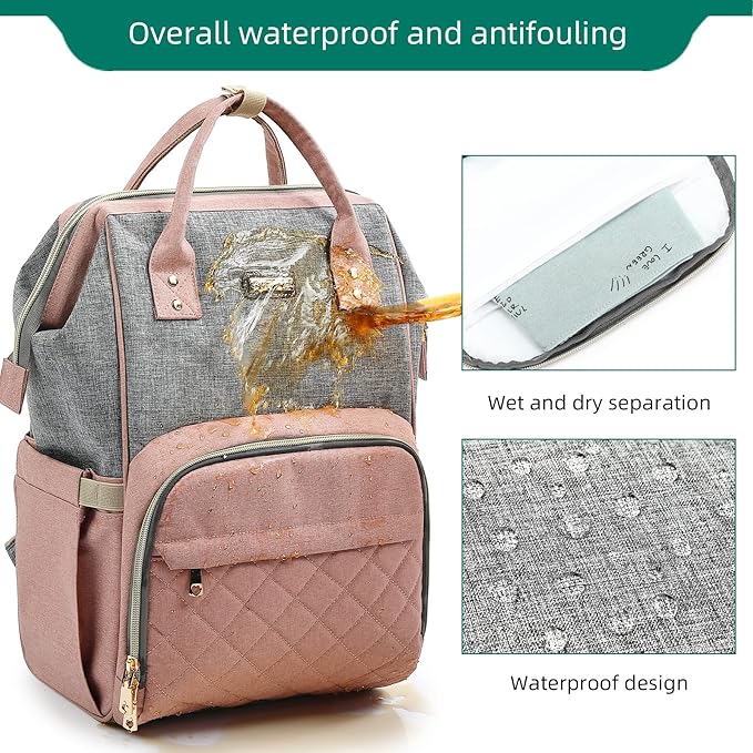 Diaper Bag Backpack, Diaper Bags for Baby Girls Boys, Baby Bags for Moms Dads, Nappy Changing Bag with Insulated Pockets,Multi-functional Waterproof Backpack with Stroller straps-Pink-CubbioJoy