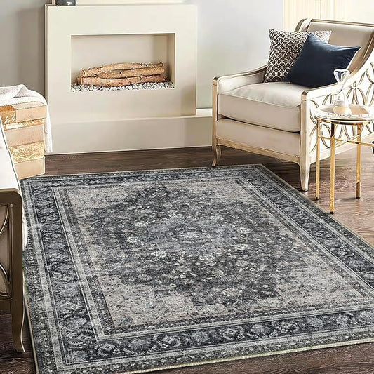 Area Rug 5'x7' Washable Rug Traditional Floor Cover Thin Retro Kitchen Indoor Distressed Non Slip Carpet for Living Room Bedroom Dining Room-CubbioJoy