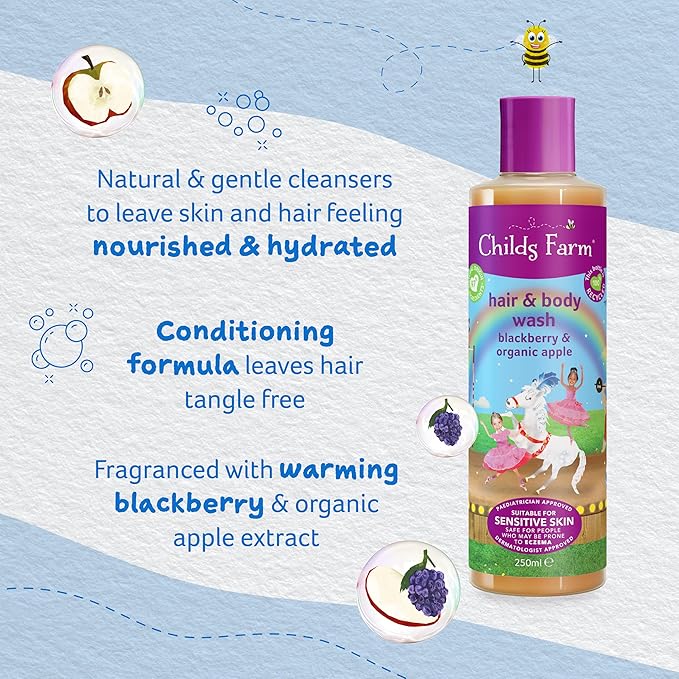 Childs Farm, Kids Hair & Body Wash for Dry, Sensitive Skin, Blackberry & Organic Apple, Gently Cleanses, Vegan, Cruelty-Free, 16.9 fl oz-CubbioJoy