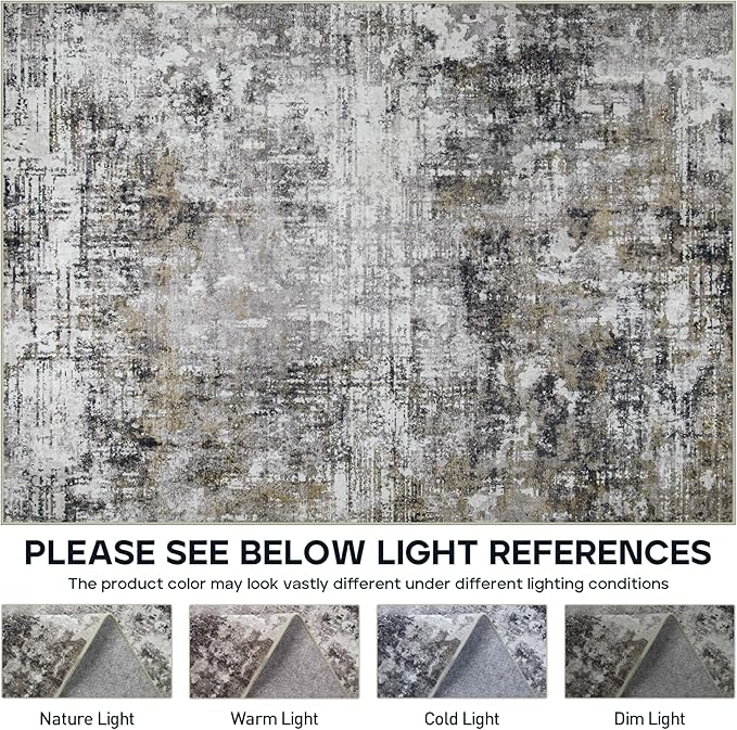 6x9 Area Rugs for Living Room Rug Washable: Modern Rug for Dining Room Bedroom Carpet Non Slip Low Pile 6 by 9 Indoor Abstract Nursery Home Office Black Gold-CubbioJoy