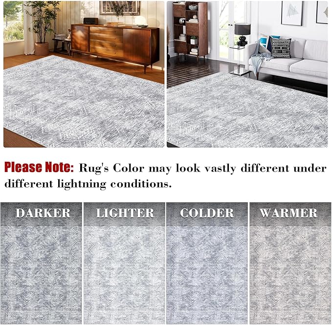 COZYLOOM Area Rug 4x6 Modern Washable Distressed Accent Carpet with Non-Slip Backing, Ultra-Soft Contemporary Geometric Floor Mat for Living Room, Kitchen, Bedroom, Grey-CubbioJoy