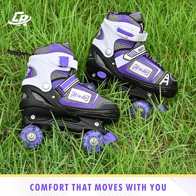 Adjustable Quad Skates for Kids, Teens, and Adults – Light-Up Wheels – Comfortable Fit, Secure Closure, Indoor and Outdoor Roller Skates for Boys and Girls-CubbioJoy