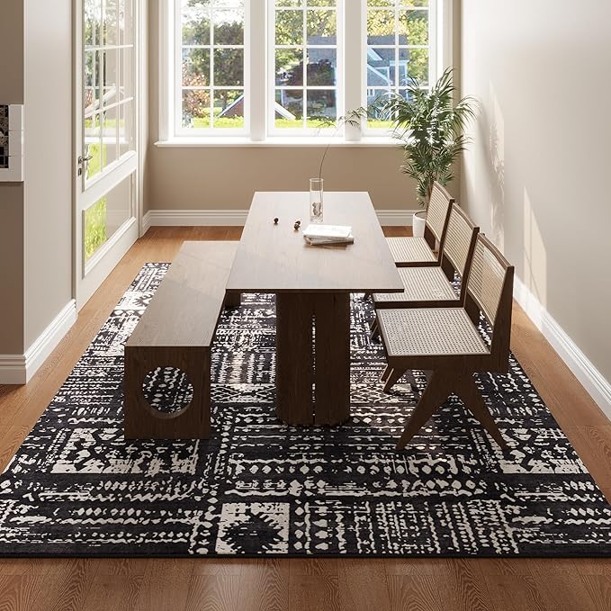 Area Rugs 8x10 Rug for Living Room Clearance Washable Boho Area Rug Non Slip Moroccan Vintage Low Pile Large Rug for Living Room, Bedroom, Farmhouse, Dining Room, Kids Playroom(Black)-CubbioJoy