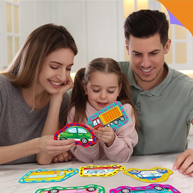 9 Pieces Kids Lacing Cards, Double Sided Sewing Cards in 9 Vehicle Cards with 9 Colorful Laces, Imagination Development Lacing Toys Games for Children Educational and Learning Activity-CubbioJoy