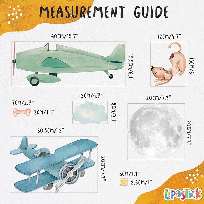 Airplane Wall Decals by Lipastick - Wall Stickers for Boys Room, Watercolor Vintage Plane Stickers for Kids, Baby Nursery, Toddler Bedroom Decor - Premium Vinyl Aircraft Art - S Size-CubbioJoy