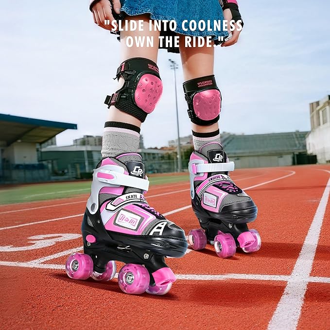 Adjustable Quad Skates for Kids, Teens, and Adults – Light-Up Wheels – Comfortable Fit, Secure Closure, Indoor and Outdoor Roller Skates for Boys and Girls-CubbioJoy