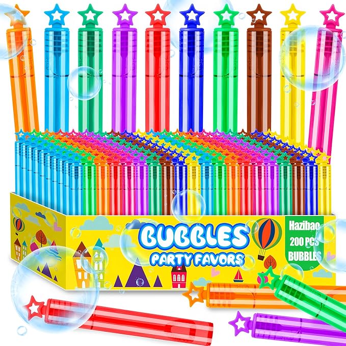 200 Pack Star Bubble Wands,Party Favors Supplies for Toddlers Kids’ Birthday, Summer Outdoor Celebrations,School Classroom Carnival Prize Giveaways,Bulk Gift Box as Goody Bags Stuffer-CubbioJoy