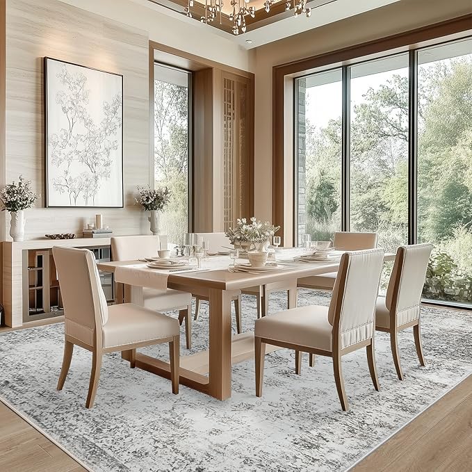 9x12 Area Rug Living Room Rugs - Washable Rug Large Modern Abstract Soft Thin Carpets Indoor Floor No Slip Vintage Carpet for Bedroom Under Dining Table Nursery Home Office Decor Gray-CubbioJoy