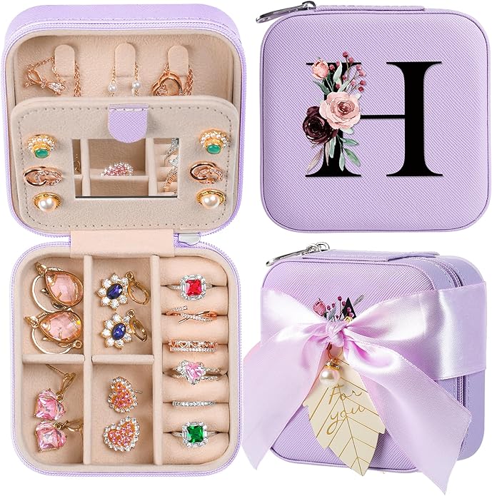 AYGXU Travel Jewelry Box for Women and Girls - Small Case With Initial A-Z - Teacher Gifts-CubbioJoy