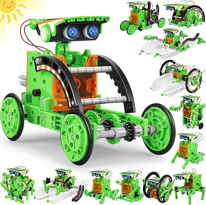 Bottleboom STEM 13-in-1 Education Solar Power Robots Toys for Boys Age 8-12, Educational Toy Science Kits for Kids Experiment Robotics Set Birthday Gifts for 8 9 10 11 12 Years Old-Green-CubbioJoy