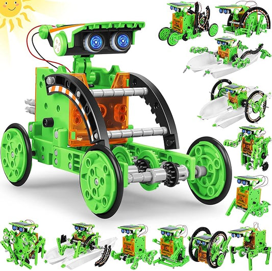 Bottleboom STEM 13-in-1 Education Solar Power Robots Toys for Boys Age 8-12, Educational Toy Science Kits for Kids Experiment Robotics Set Birthday Gifts for 8 9 10 11 12 Years Old-Green-CubbioJoy