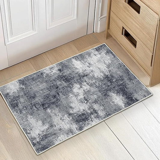 AMADA HOMEFURNISHING Washable Entry Rug,2x3 Modern Abstract Rug with Short Pile and Non-Slip Backing, Small Rug with Abstract Pattern for Entryway, Kitchen and Living Room, Grey-CubbioJoy
